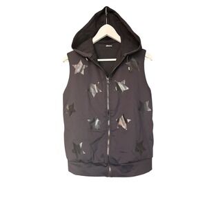 Ultracor Womens Black Star Print Hooded Sleeveless Full Zip Vest Size S USA Made